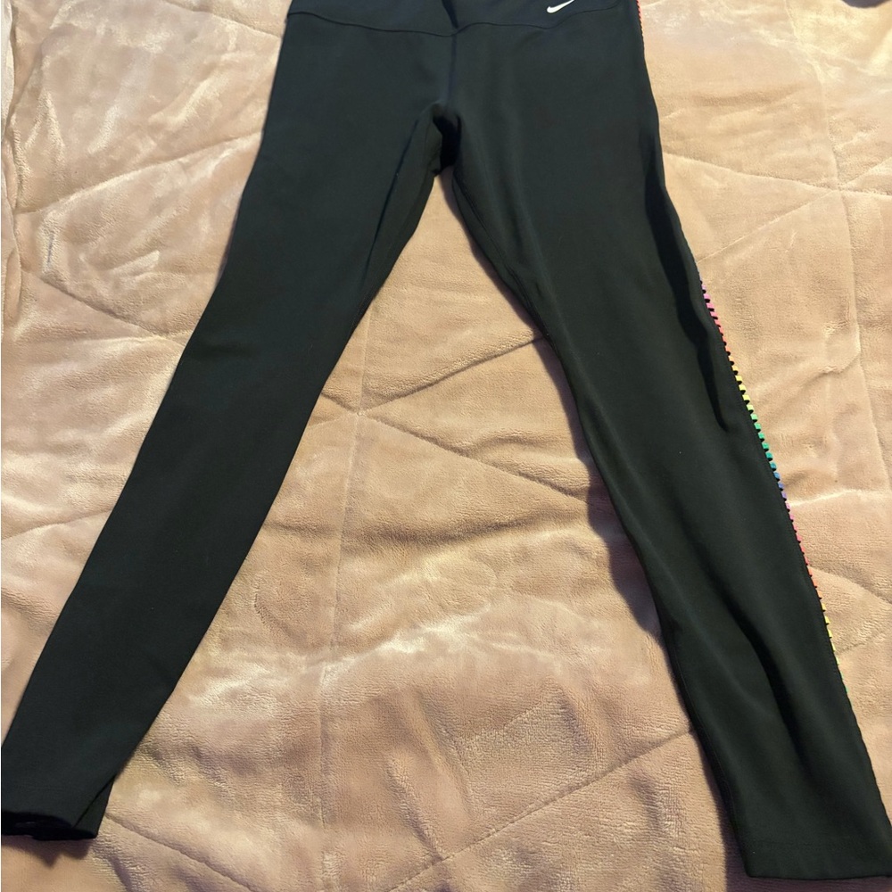 Nike Black Women's Leggings with Rainbow Side Trim